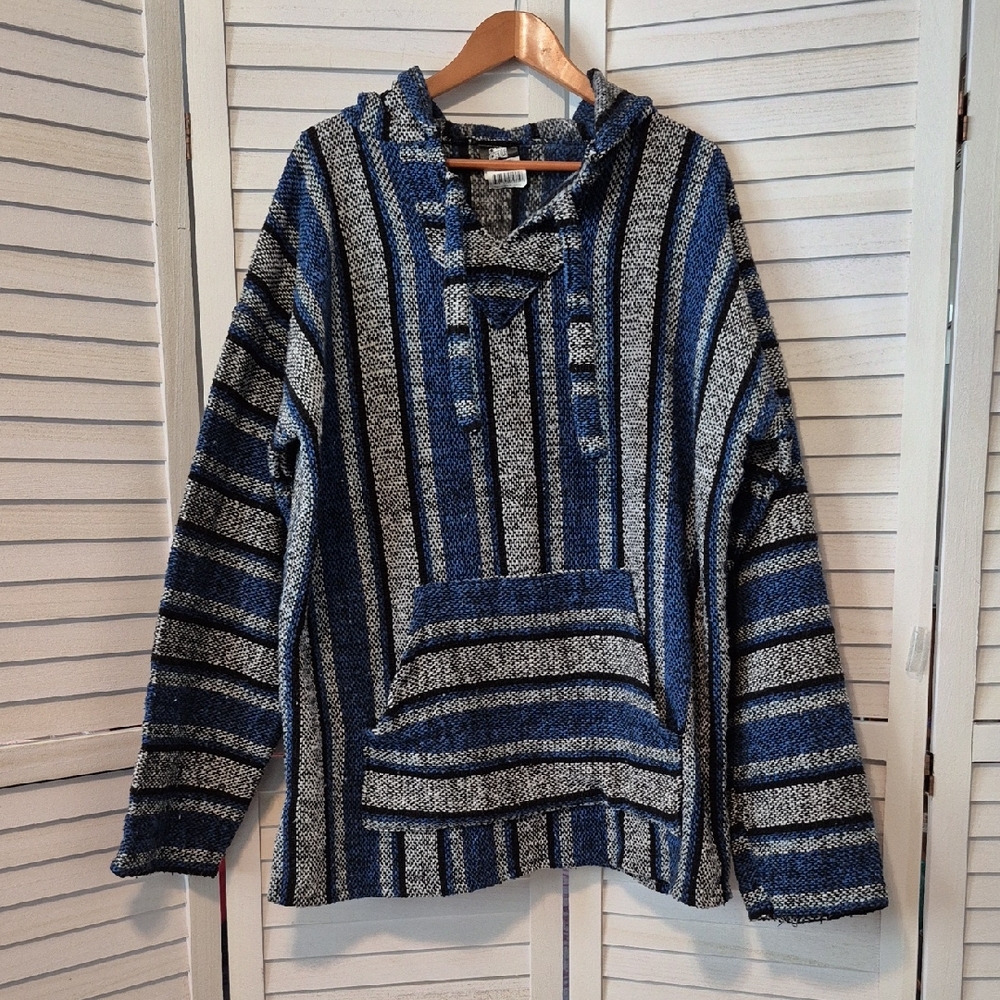 Striped Blue and Gray Baja Hoodie